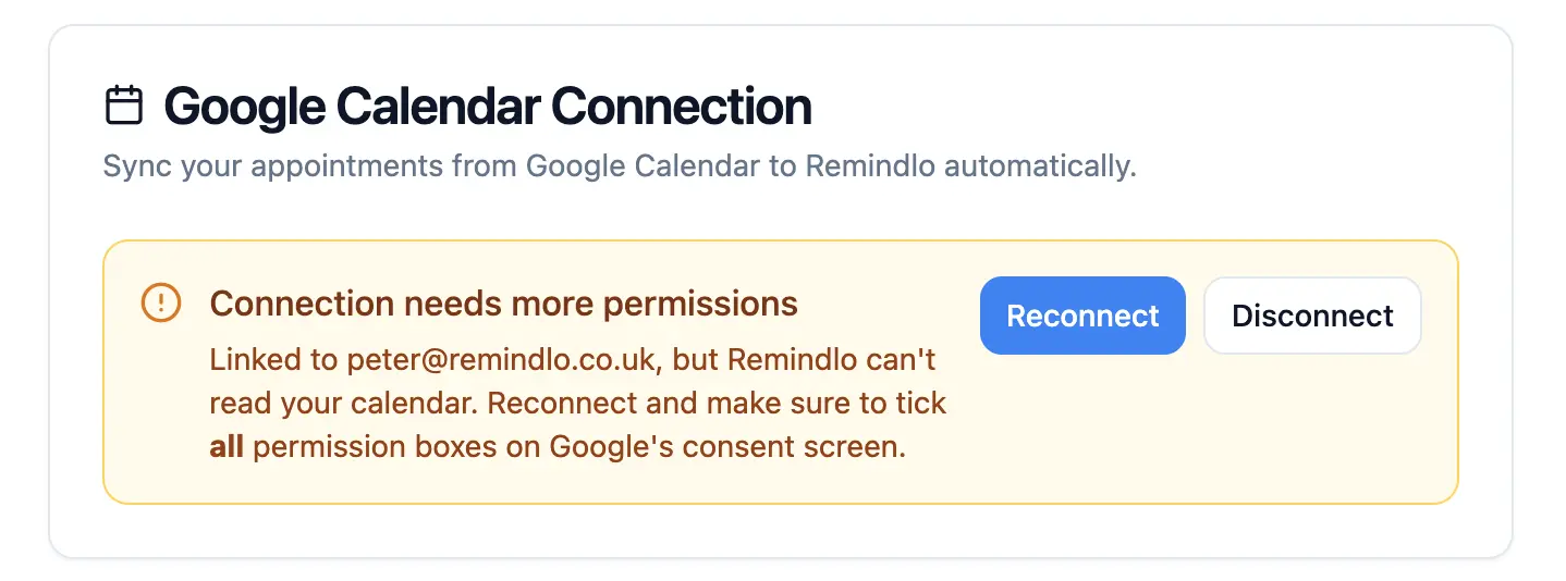 Google Calendar SMS integration Missing Permissions Google Calendar SMS integration Missing Permissions