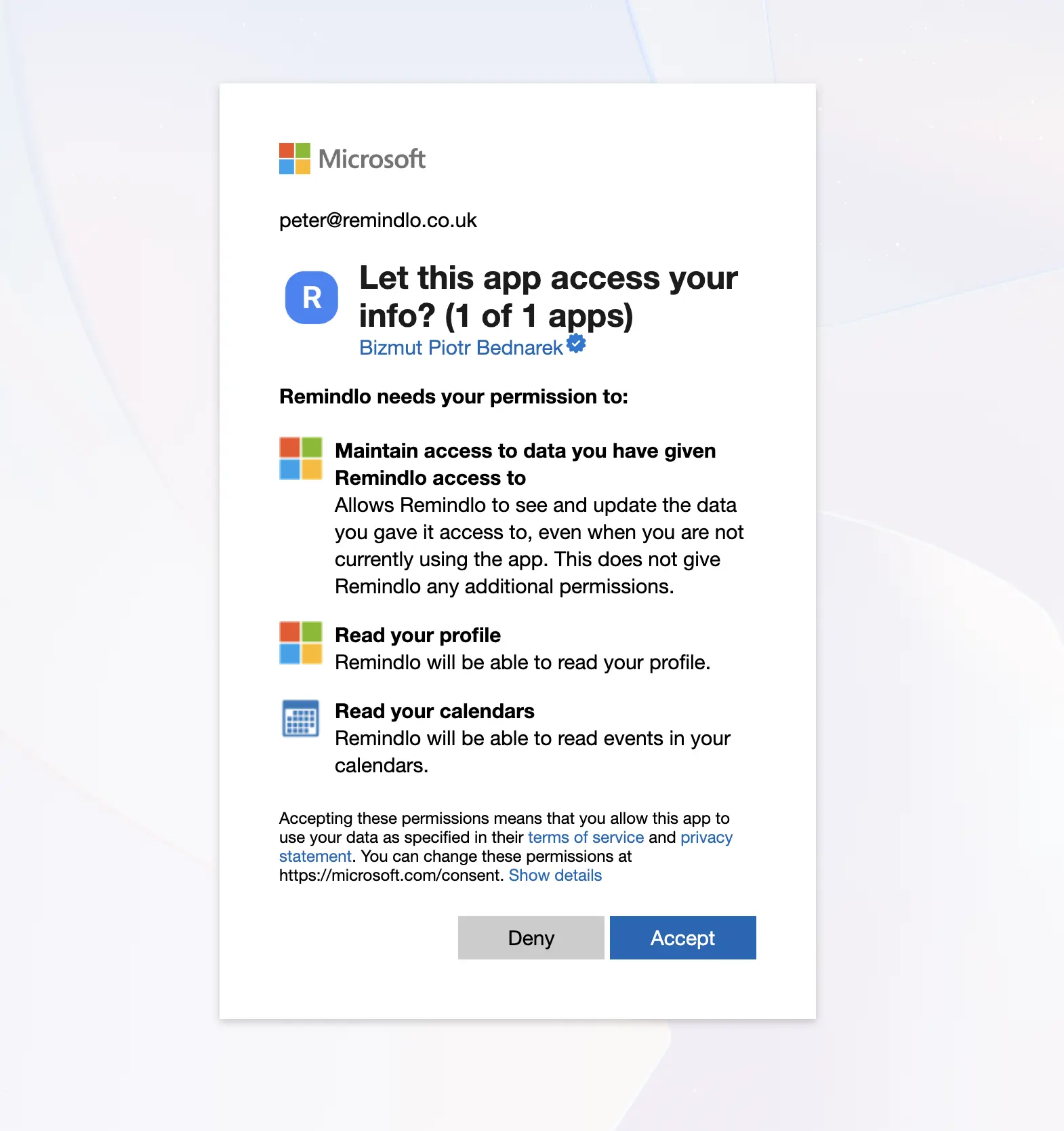 Grant Access To SMS Reminder System Remindlo In Outlook