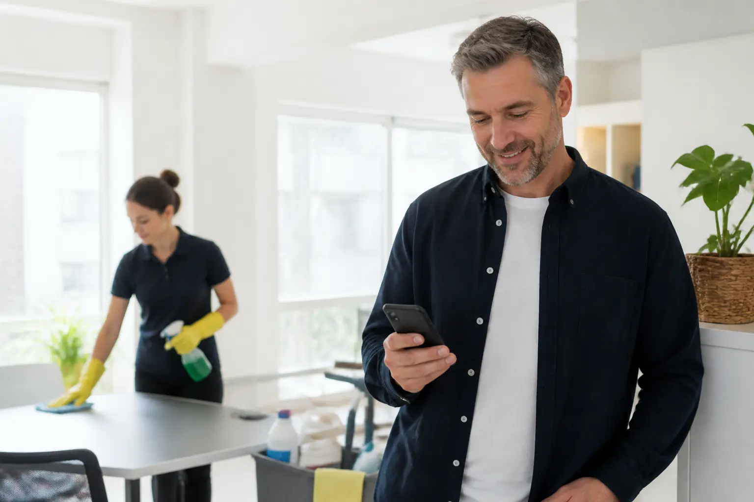 Cleaning professional finishing a service visit