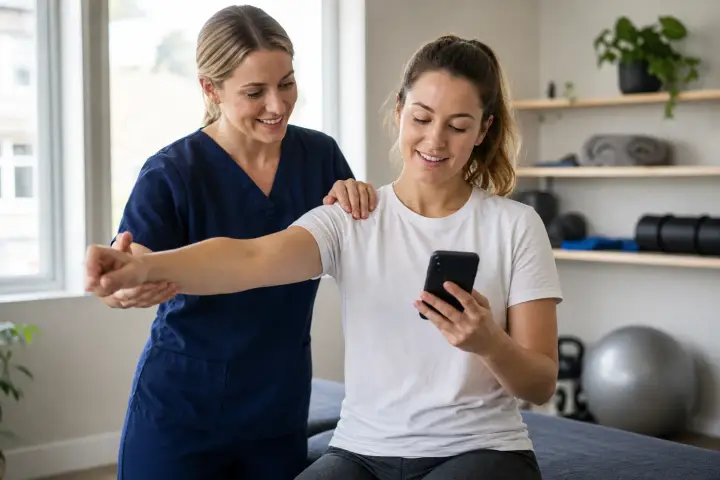 Physiotherapist guiding a client through rehabilitation