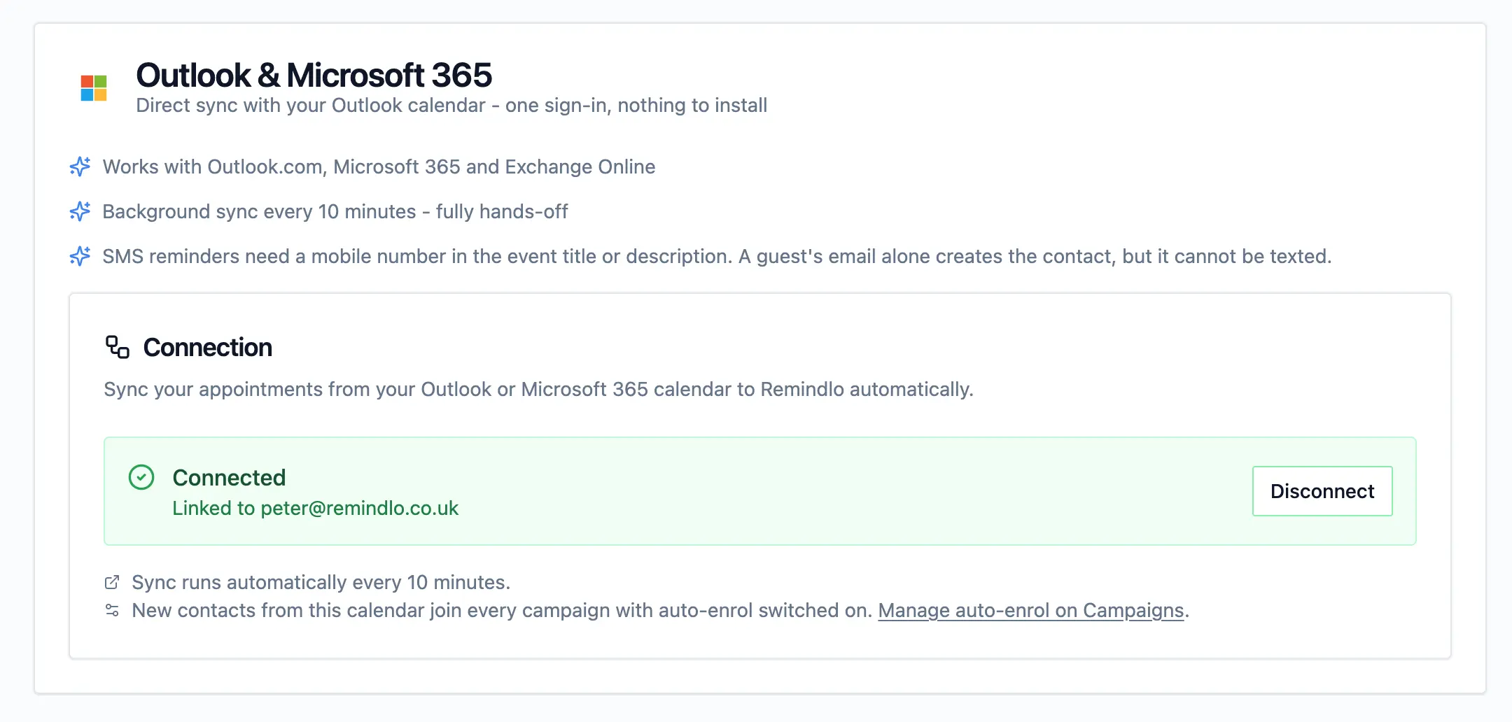 Microsoft Outlook Calendar Connection For Sending Sms Reminders Automatically