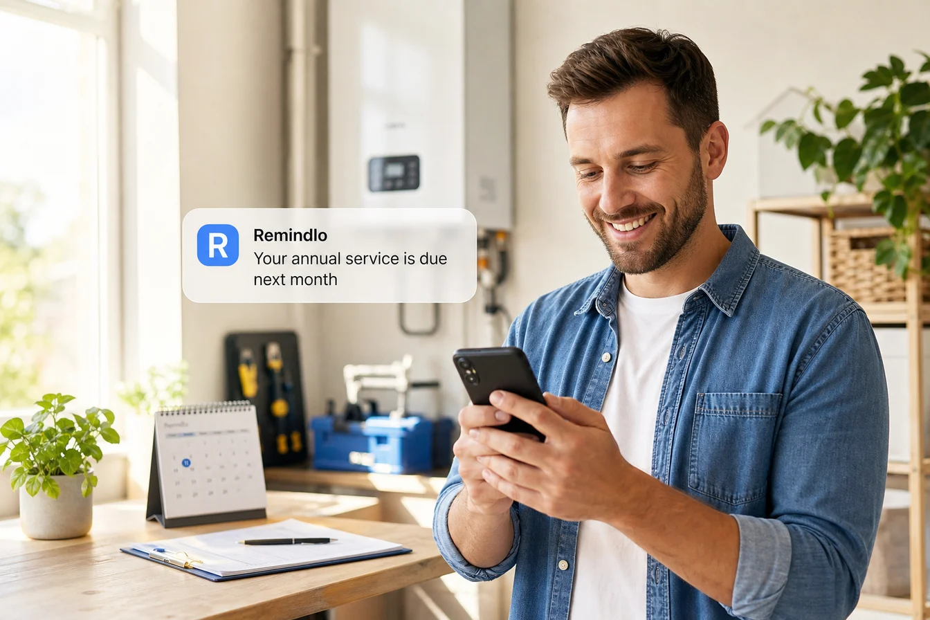 Customer receiving a Remindlo SMS reminder for an annual service visit