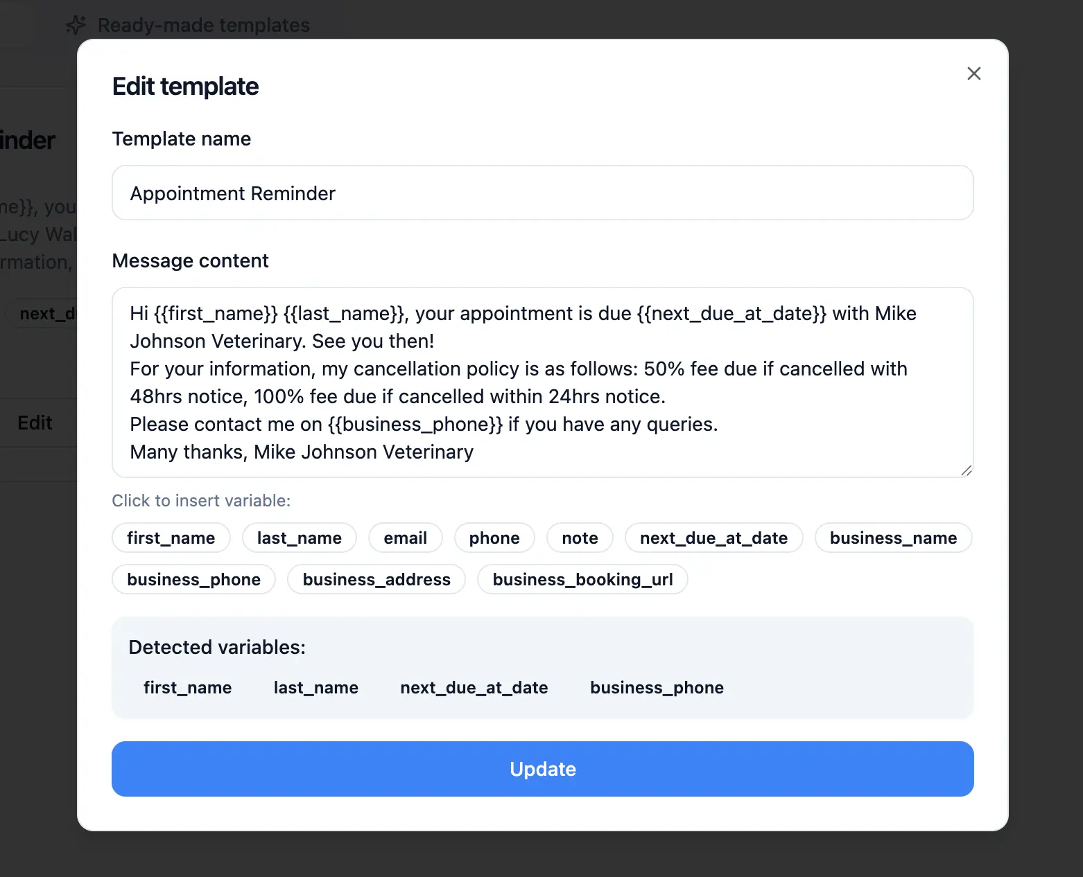 Vet Appointment Reminder SMS Template Vet Appointment Reminder SMS Template